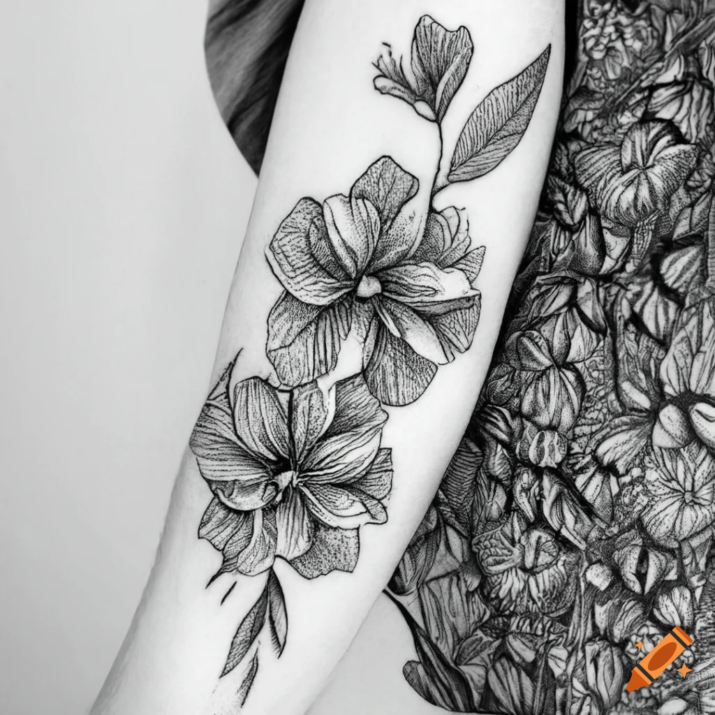 black white flower tattoo