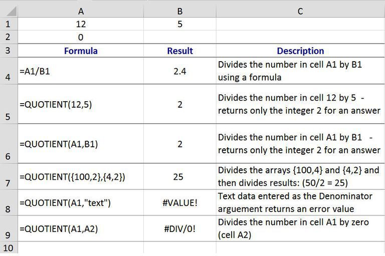 excel divide