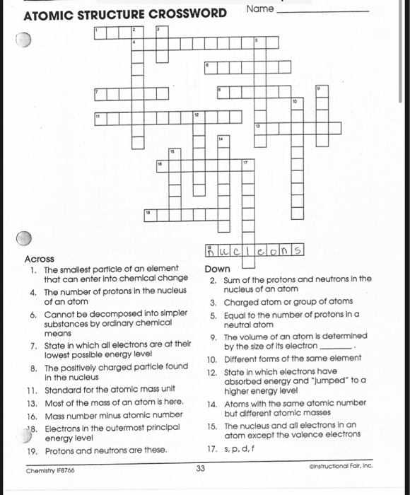 of particles charged crossword