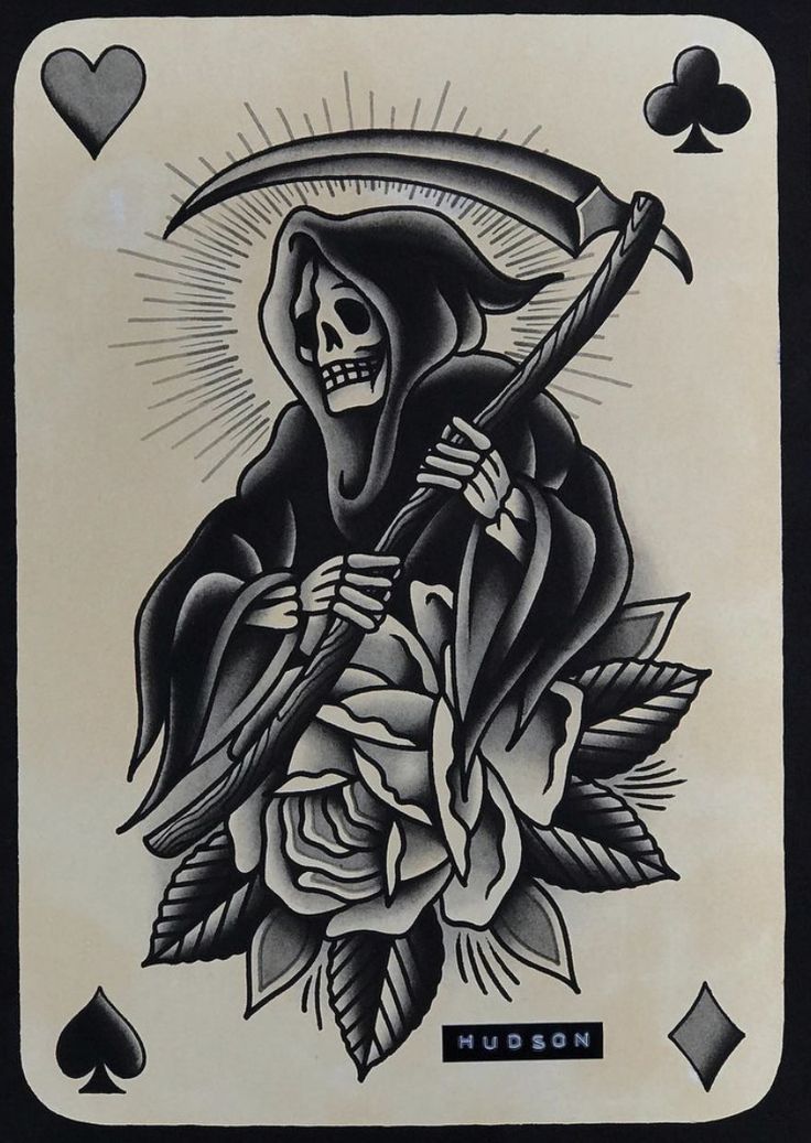 american traditional grim reaper tattoo flash