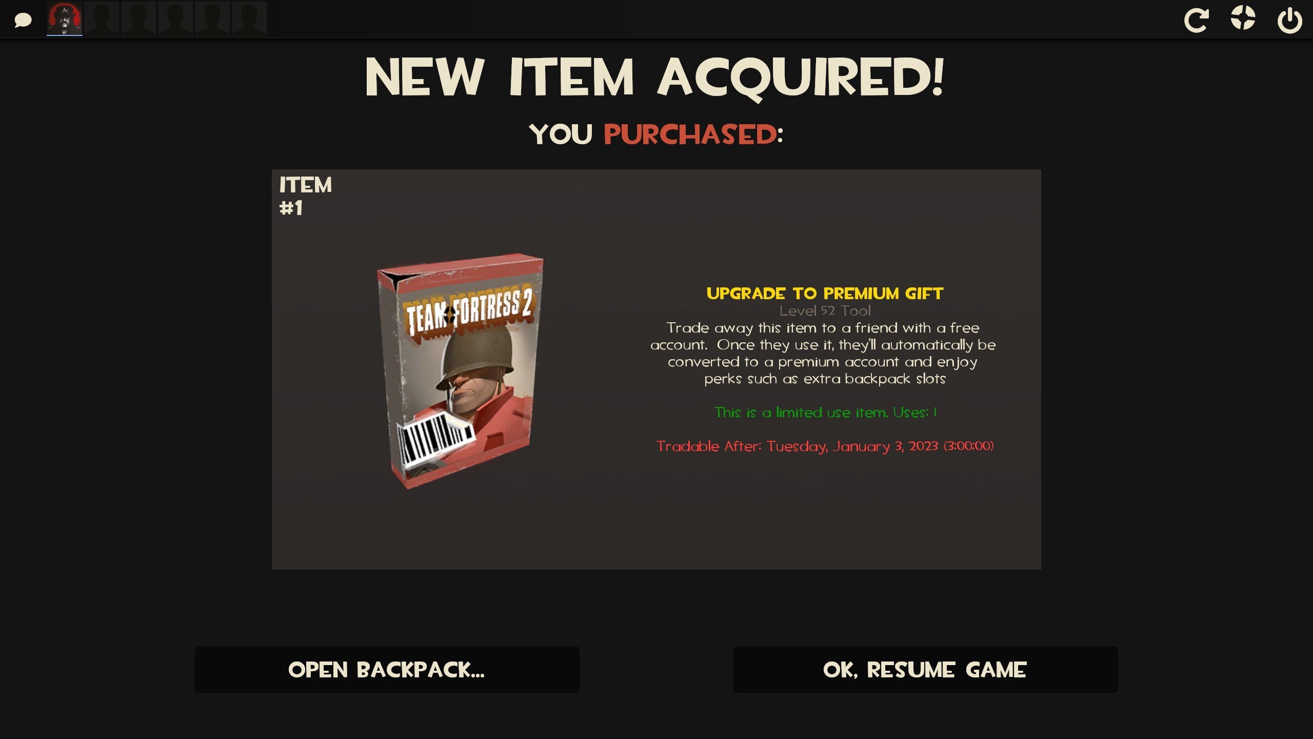 tf2 upgrade to premium gift