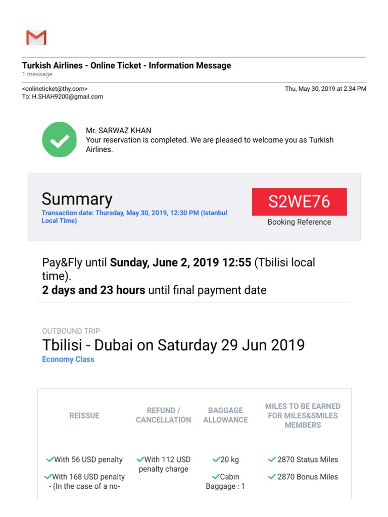 turkish airlines electronic ticket