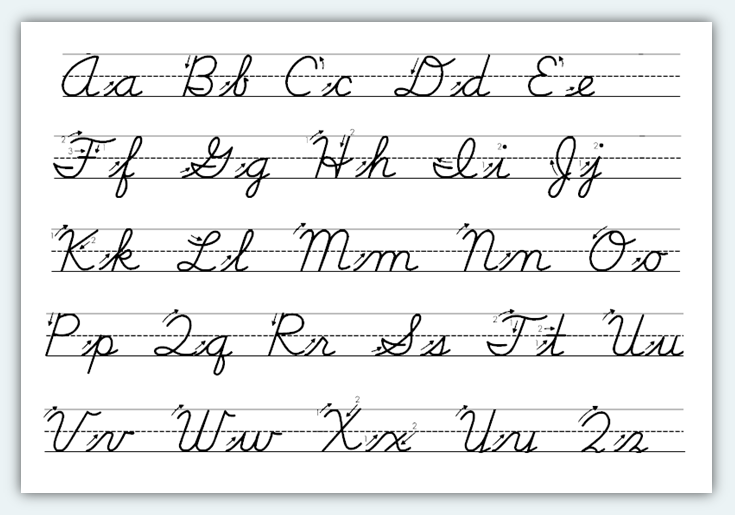 how to write the alphabet in cursive