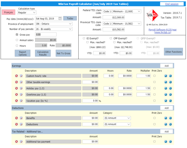 salary take home calculator ontario