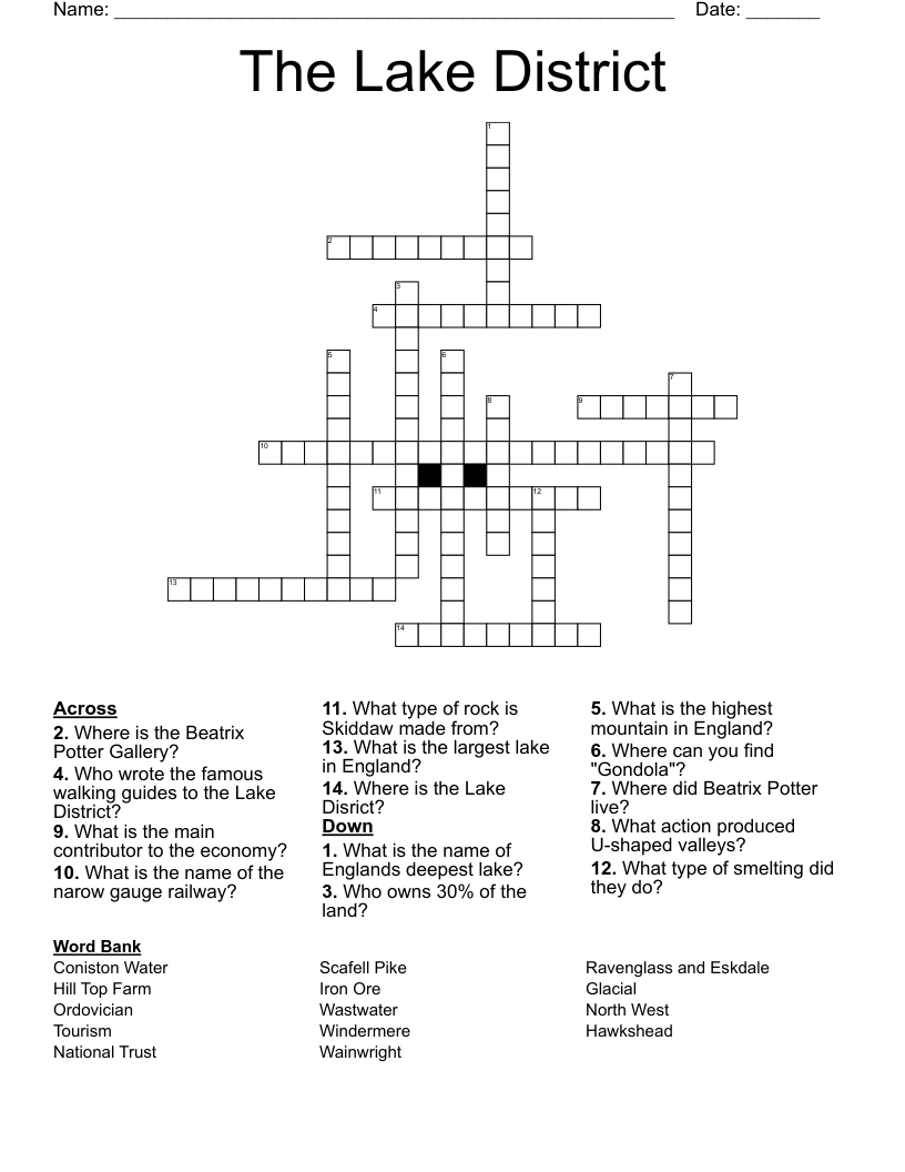 crossword mountain lake