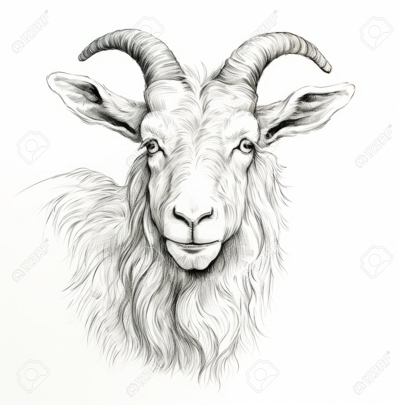 realistic goat head drawing