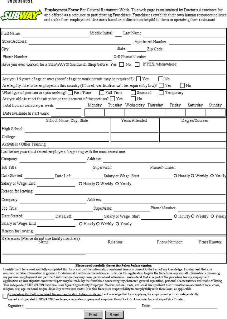 subway work application