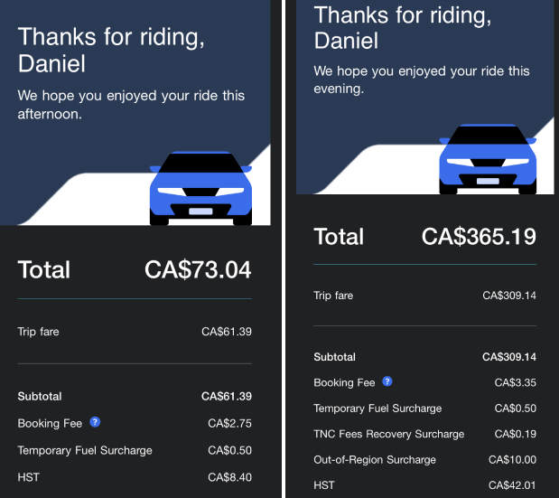 uber cost vancouver