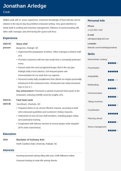 cook resume sample