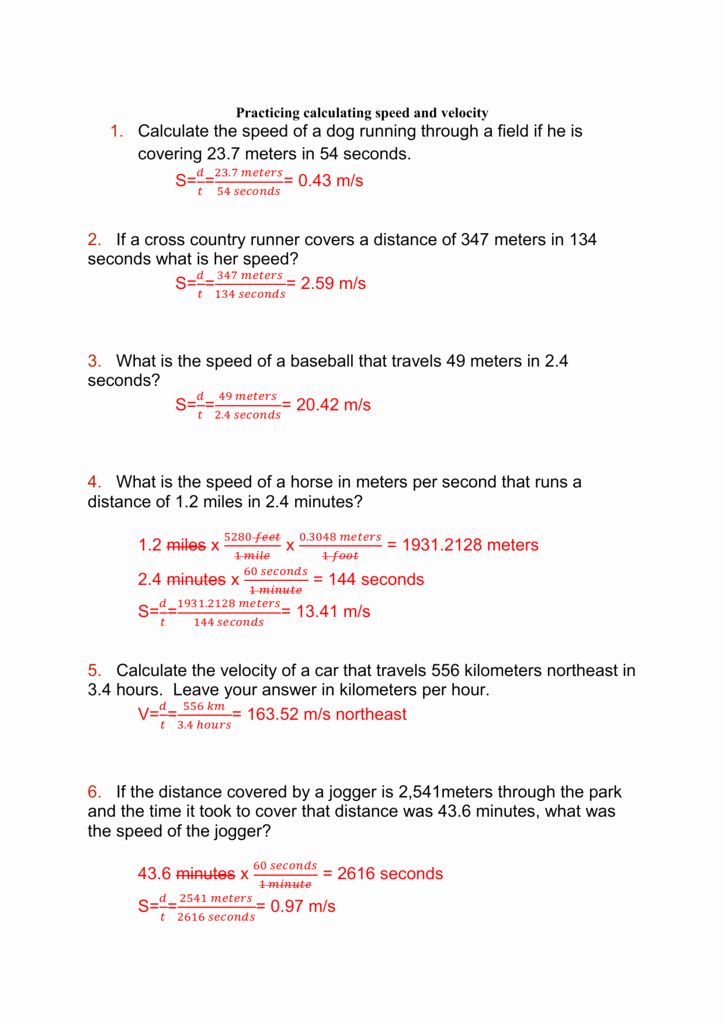 speed velocity and acceleration calculations worksheet