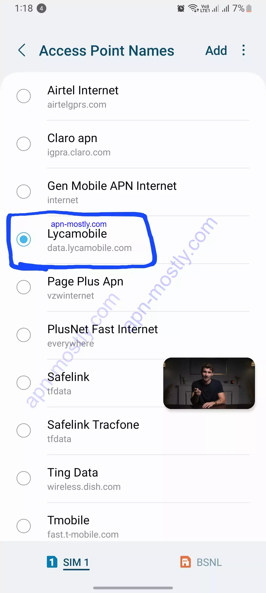 access point name for lycamobile