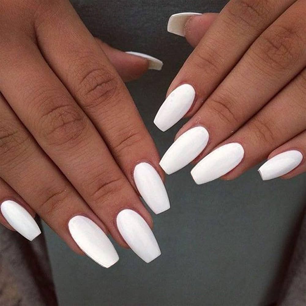 medium length white nails