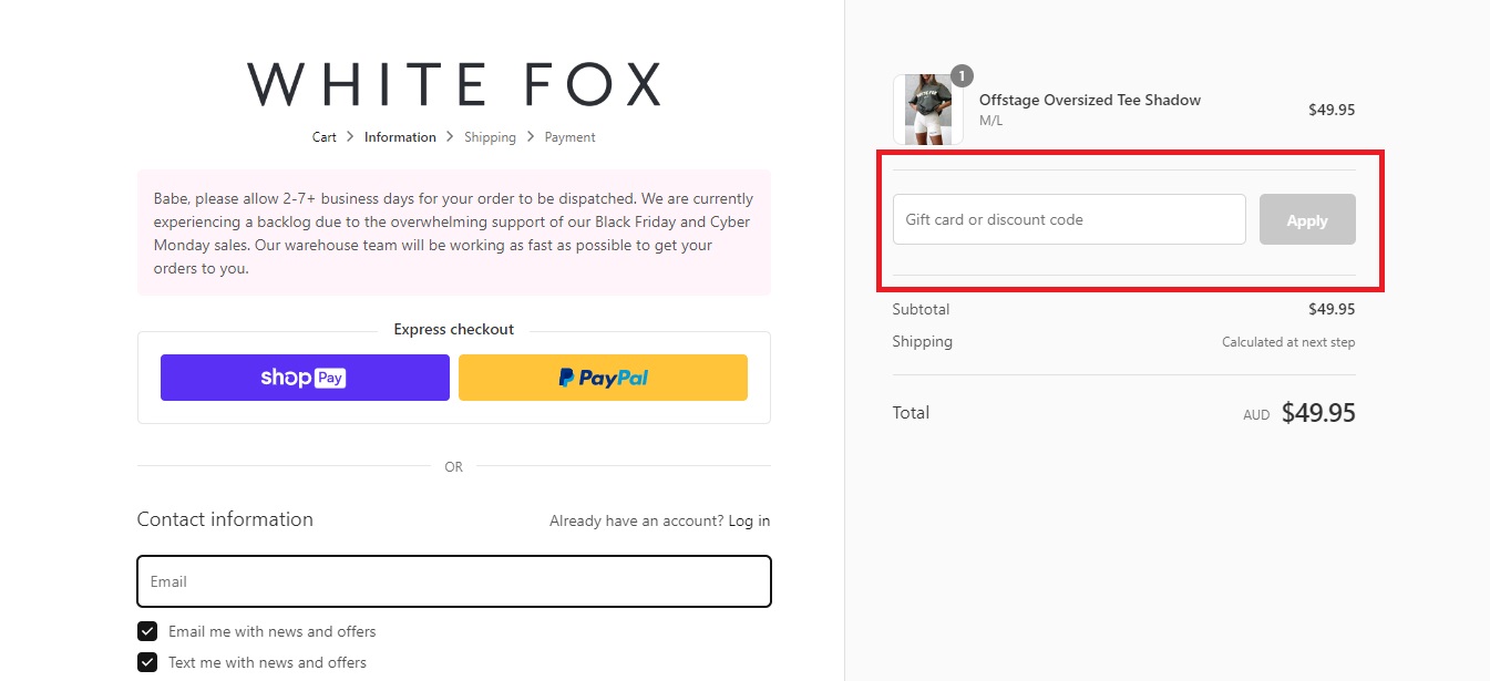 white fox uk discount code