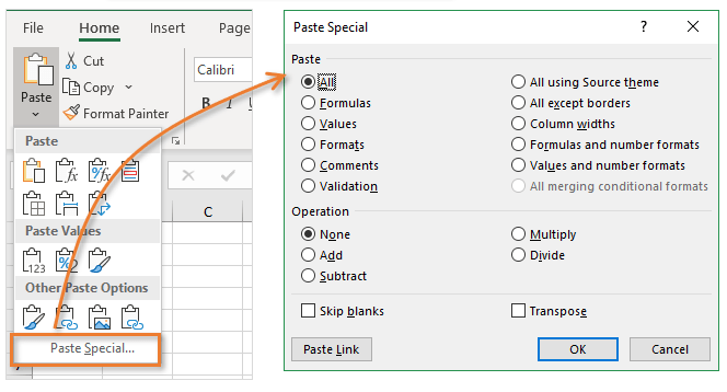 shortcut to paste values