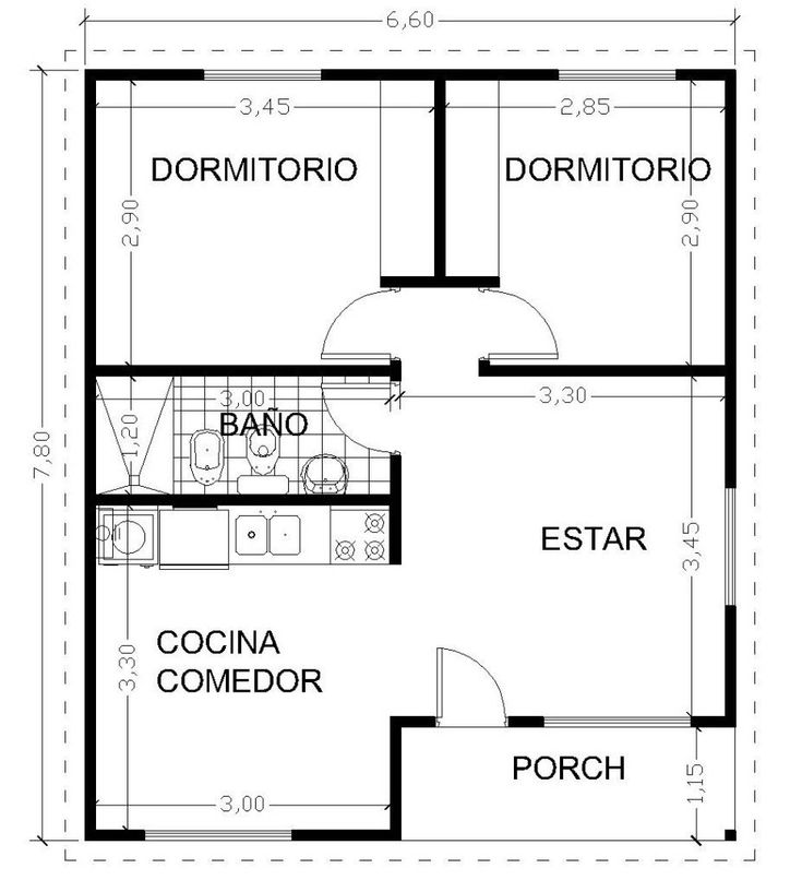 plano de casa con dos recamaras