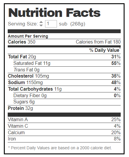 jersey mikes nutrition information