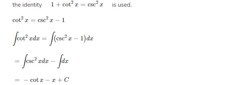 integral cot 2 x dx