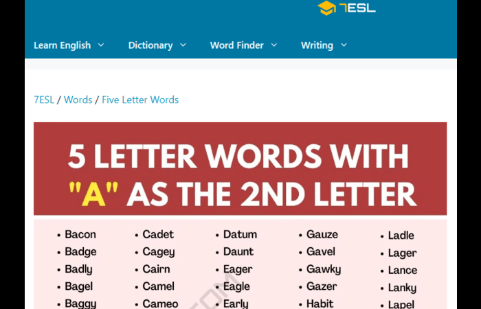 5 letter word with second letter a