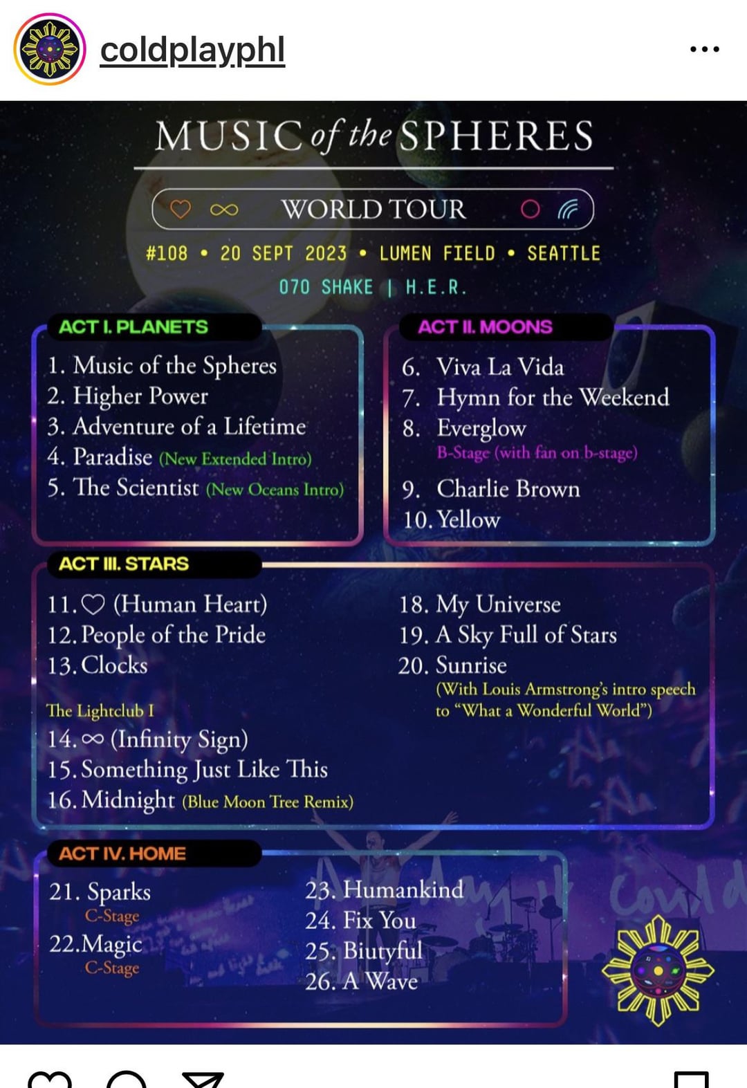 setlist coldplay 2023