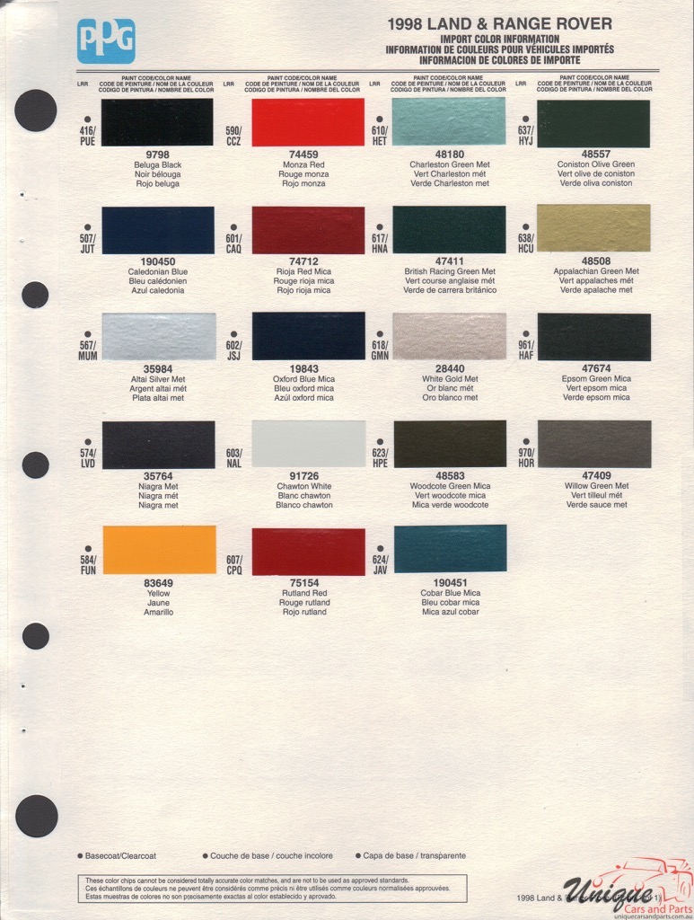 land rover defender color codes