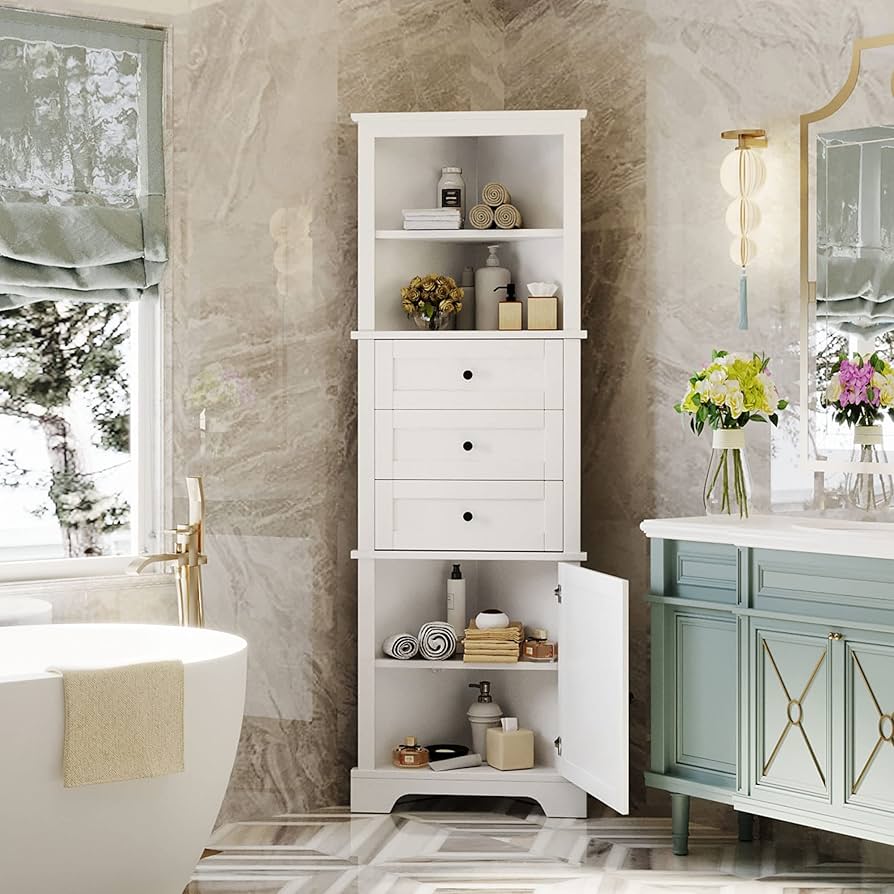 corner linen cabinet bathroom