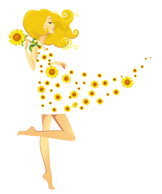 mujer con girasoles dibujo