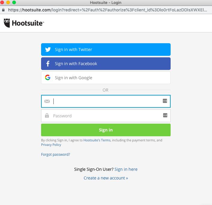 sign in to hootsuite