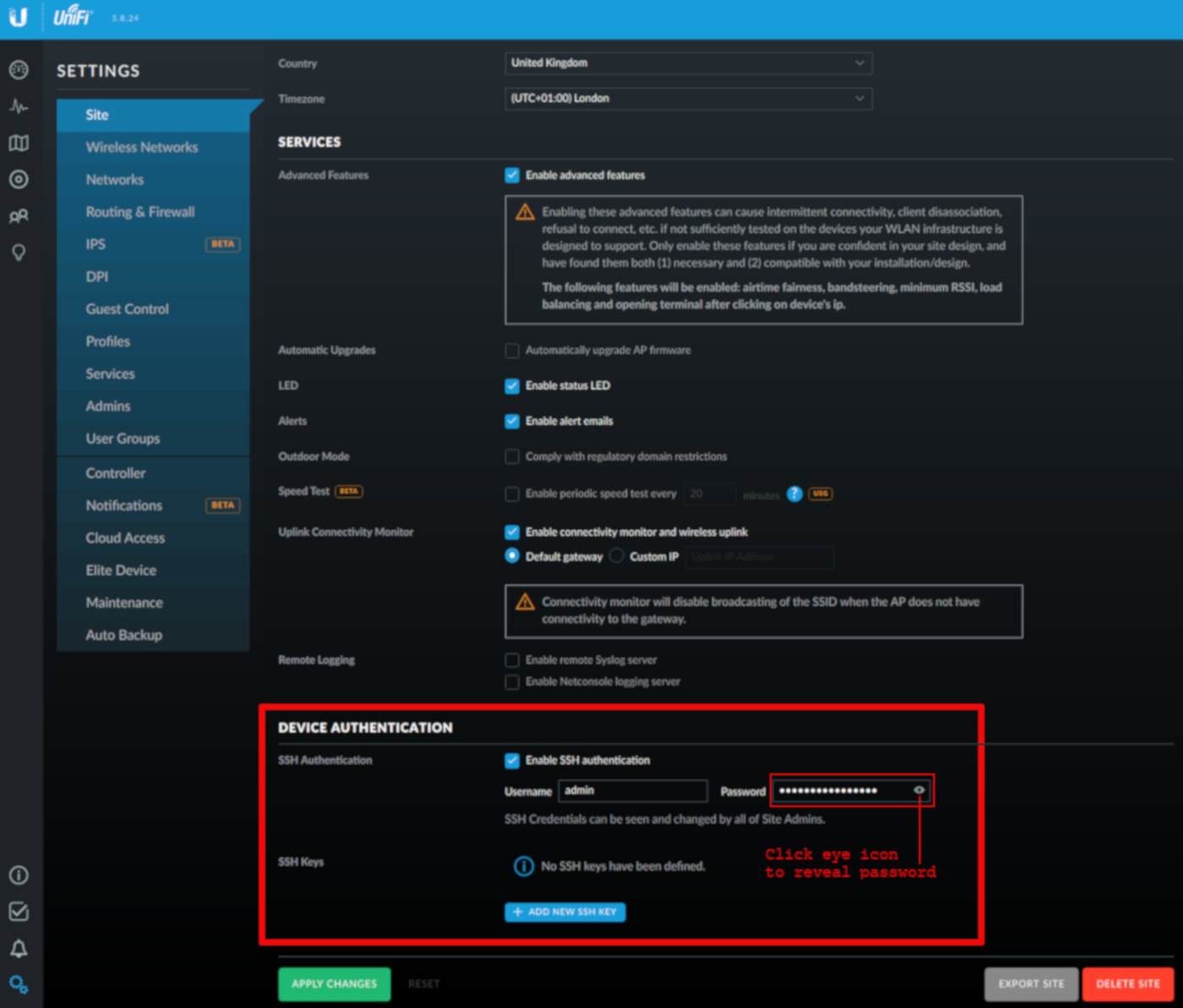 ubiquiti networks inc default password