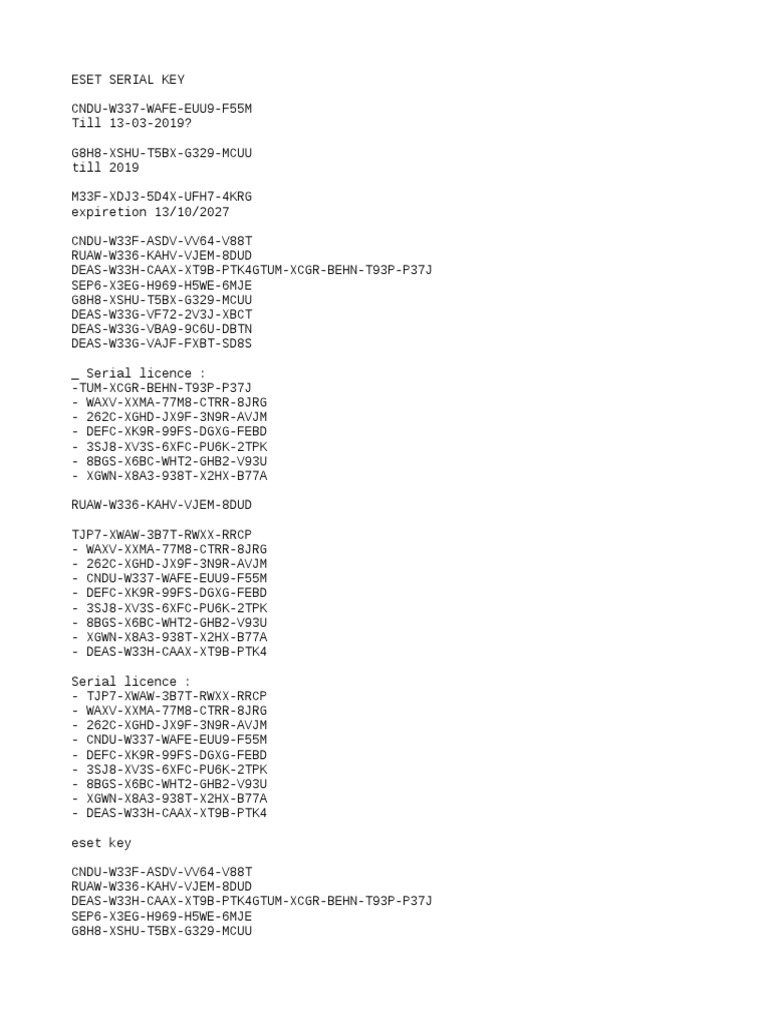 eset key serial