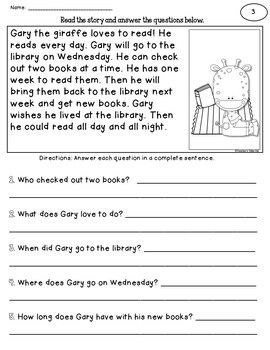 reading comprehension sheets