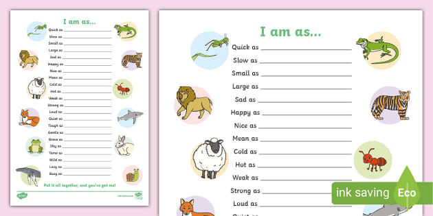 simile worksheet for grade 3