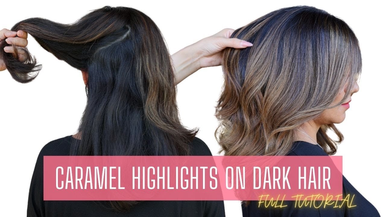 dark brown hair with caramel highlights