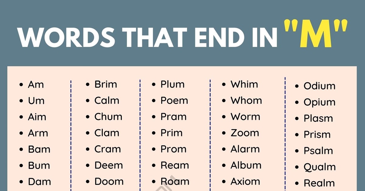 five letter word that ends with m