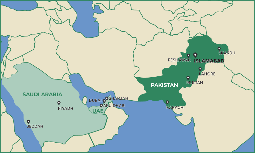 dubai to pakistan distance