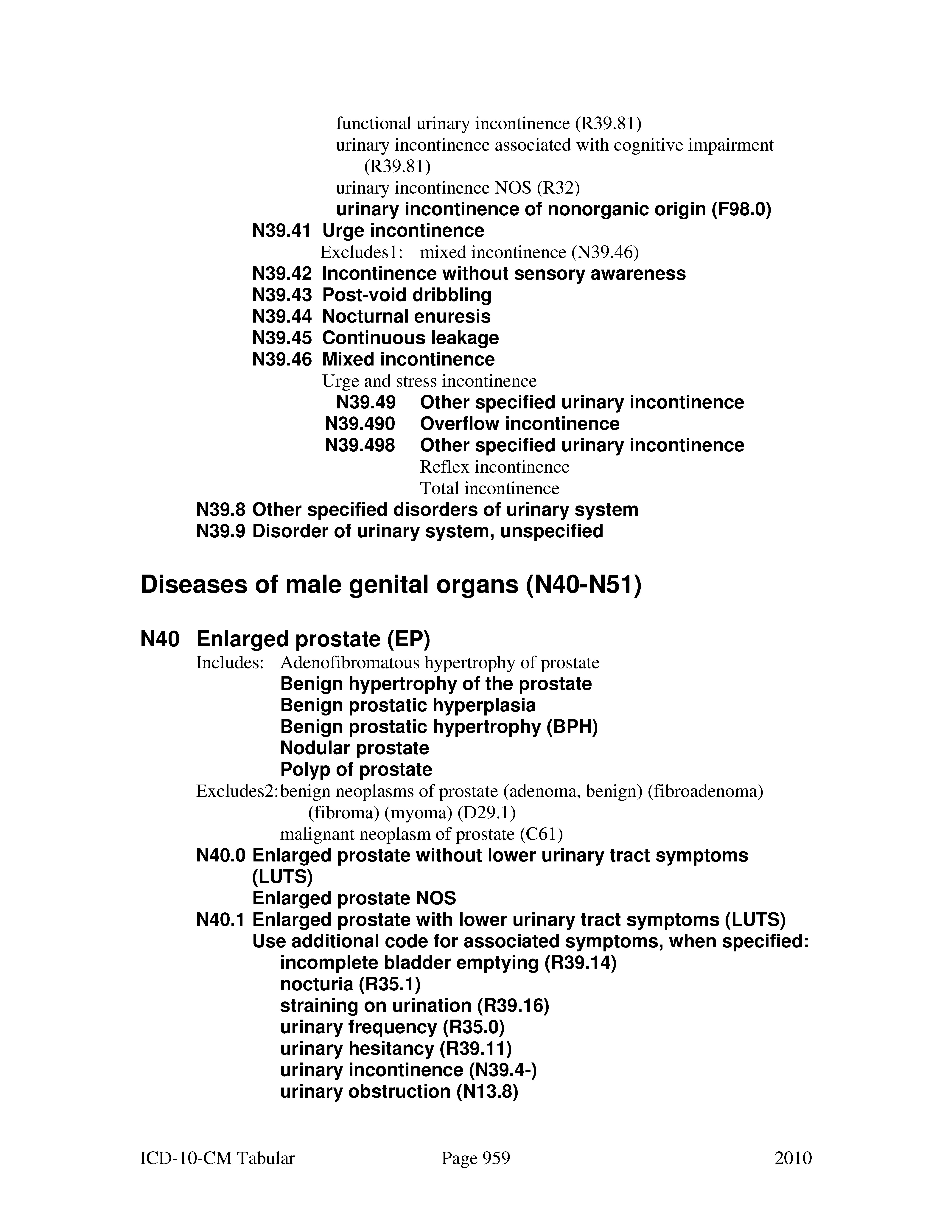 urge incontinence icd 10 code