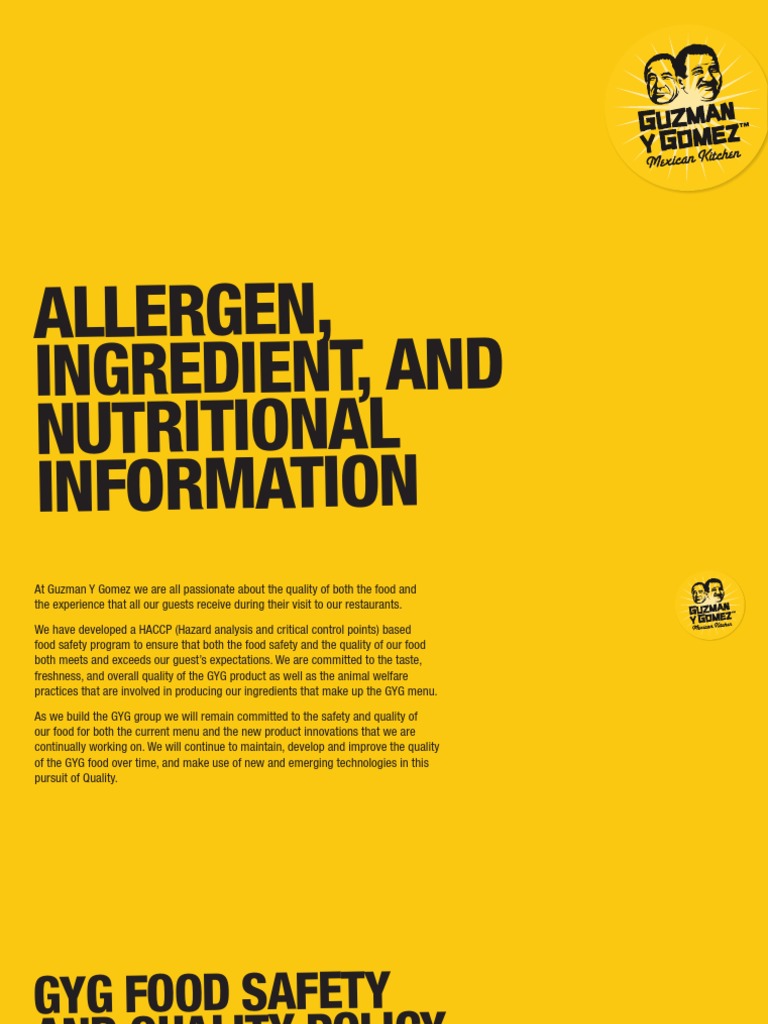 gyg nutrition chart