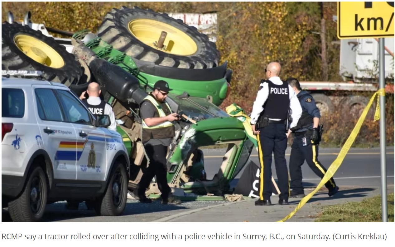 tractor flipped by police