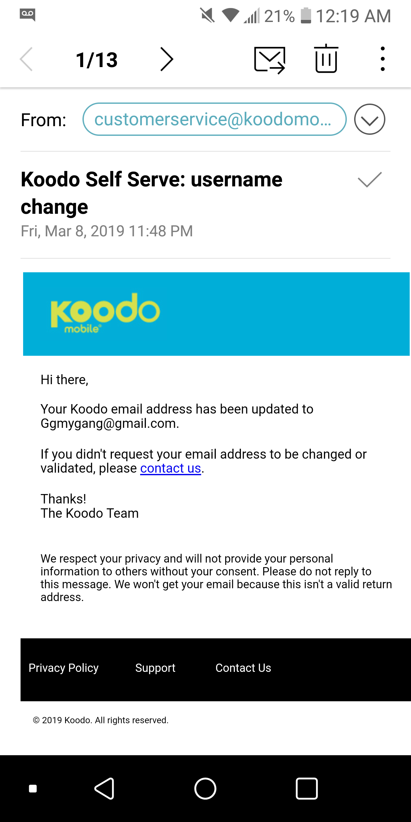 koodo email