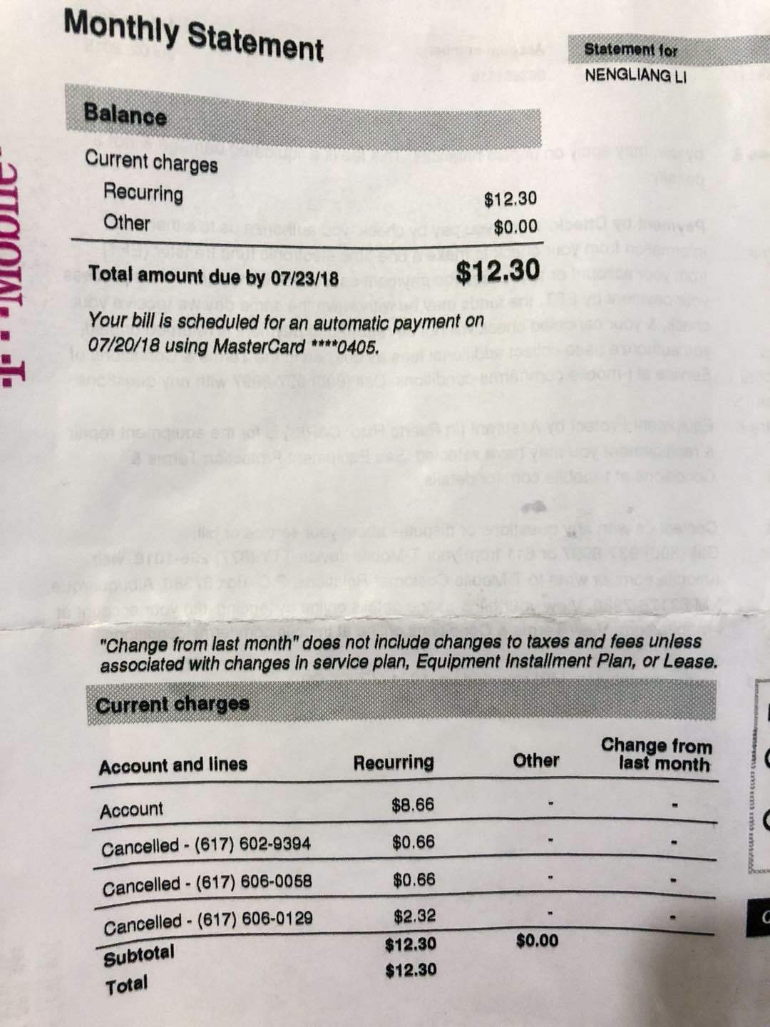 t-mobile phone bill