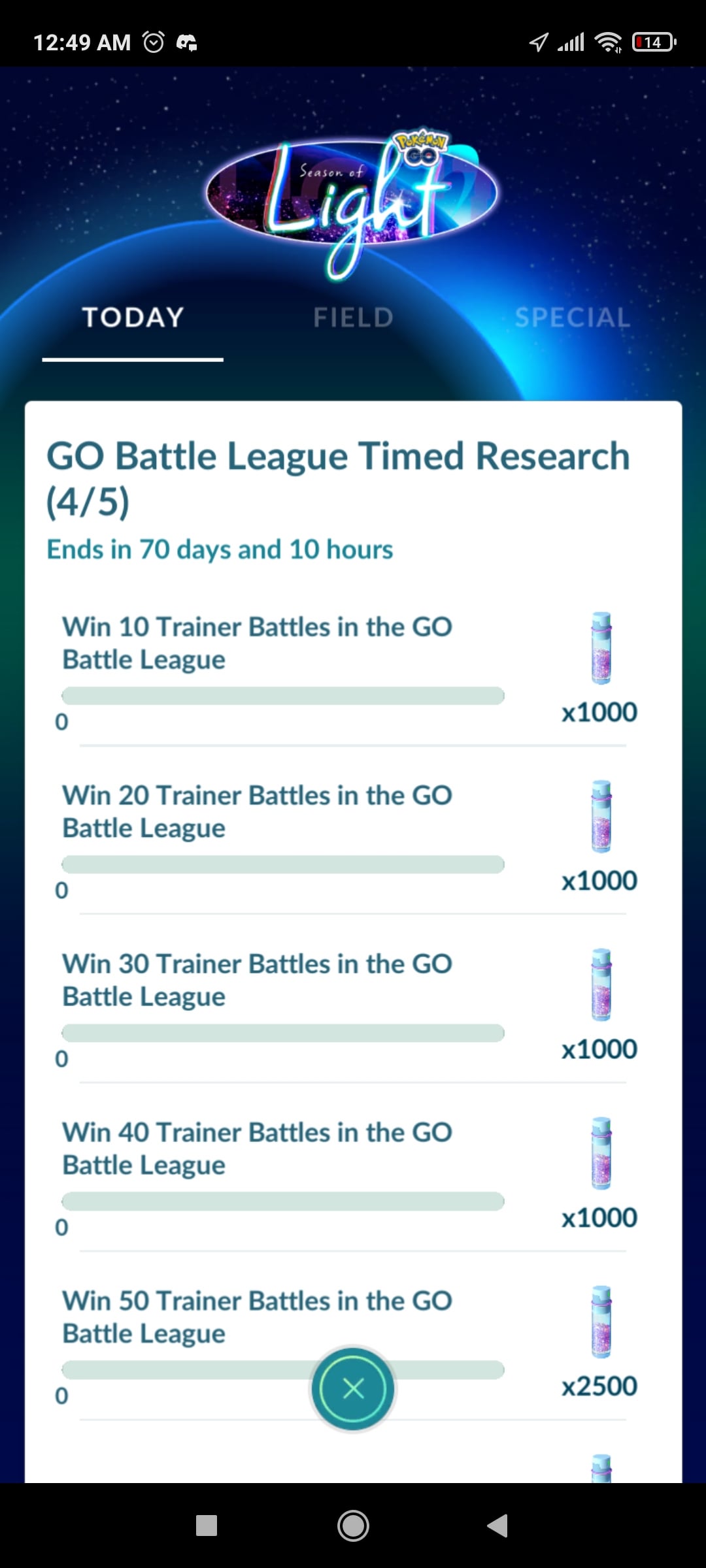 go battle league timed research 2023