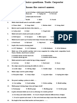 carpentry test questions and answers pdf
