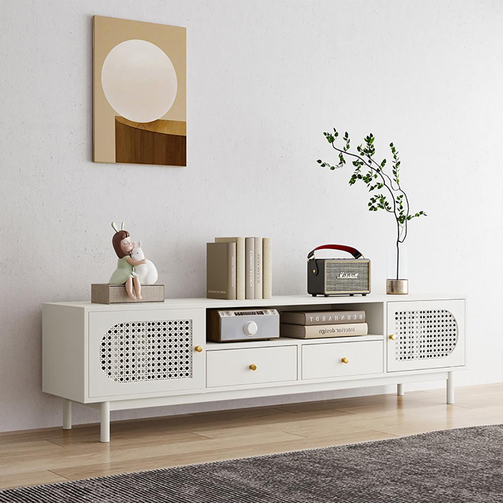 white and rattan tv stand