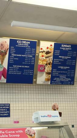 baskin and robbins menu