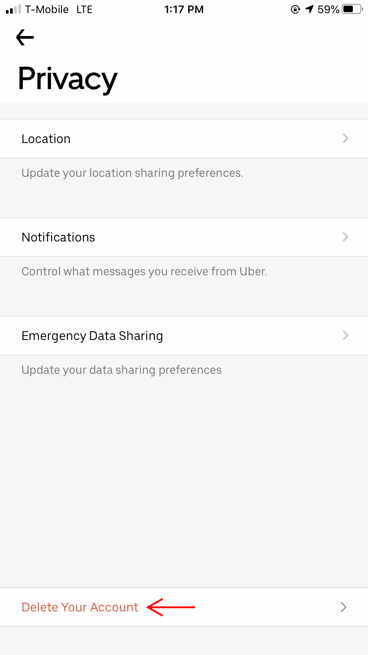 how to delete uber eats account