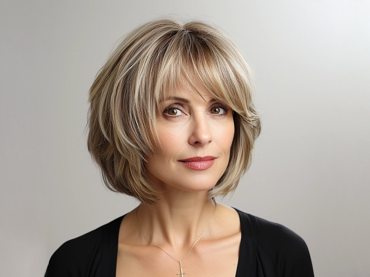 medium length layered bob with bangs