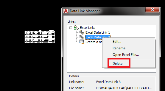 remove data link autocad