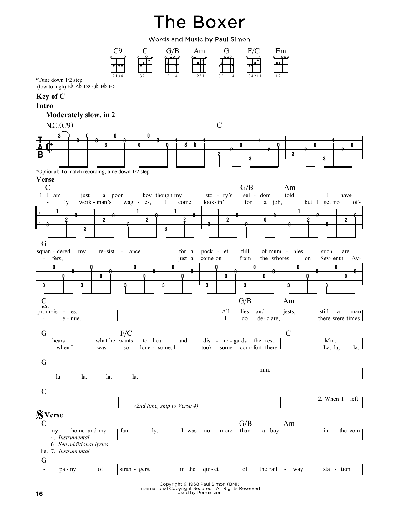 simon and garfunkel the boxer tab