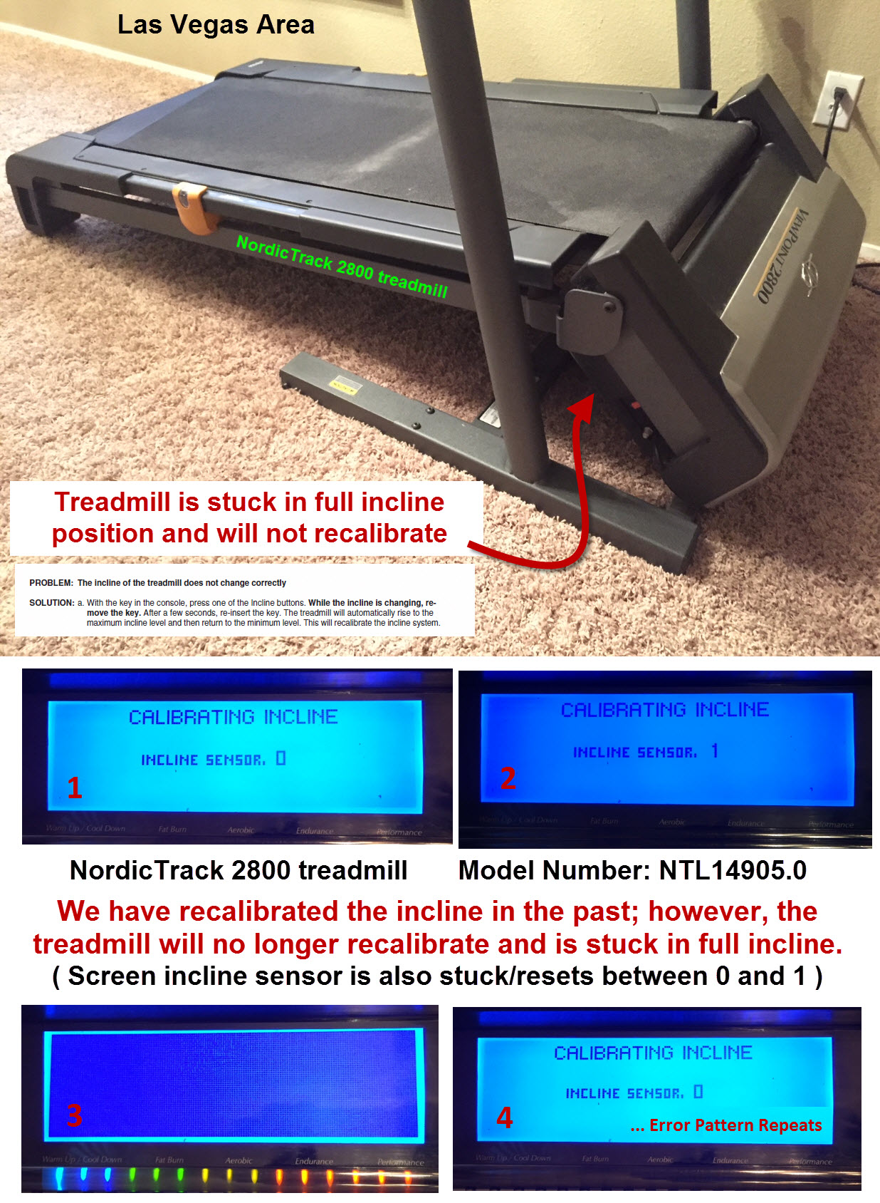 treadmill incline stuck