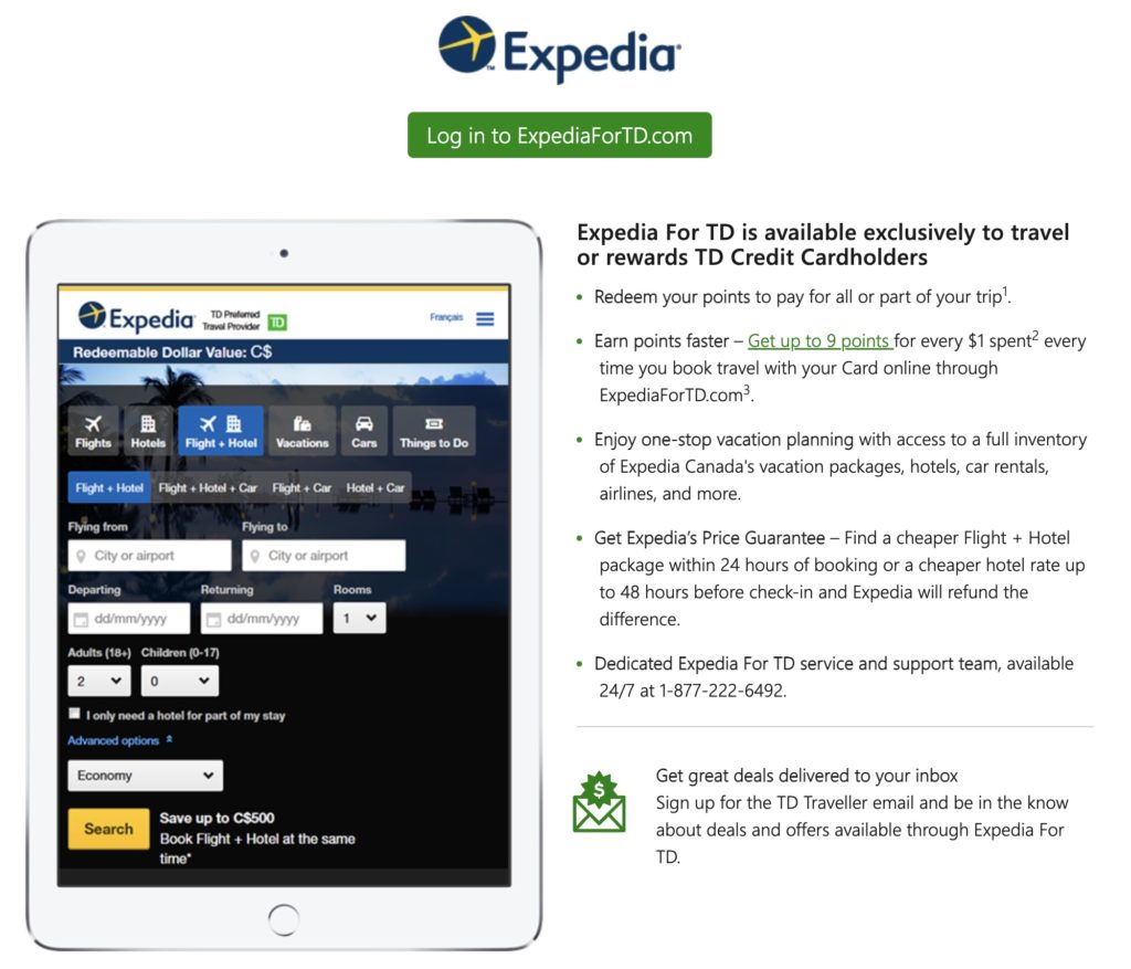 td expedia login