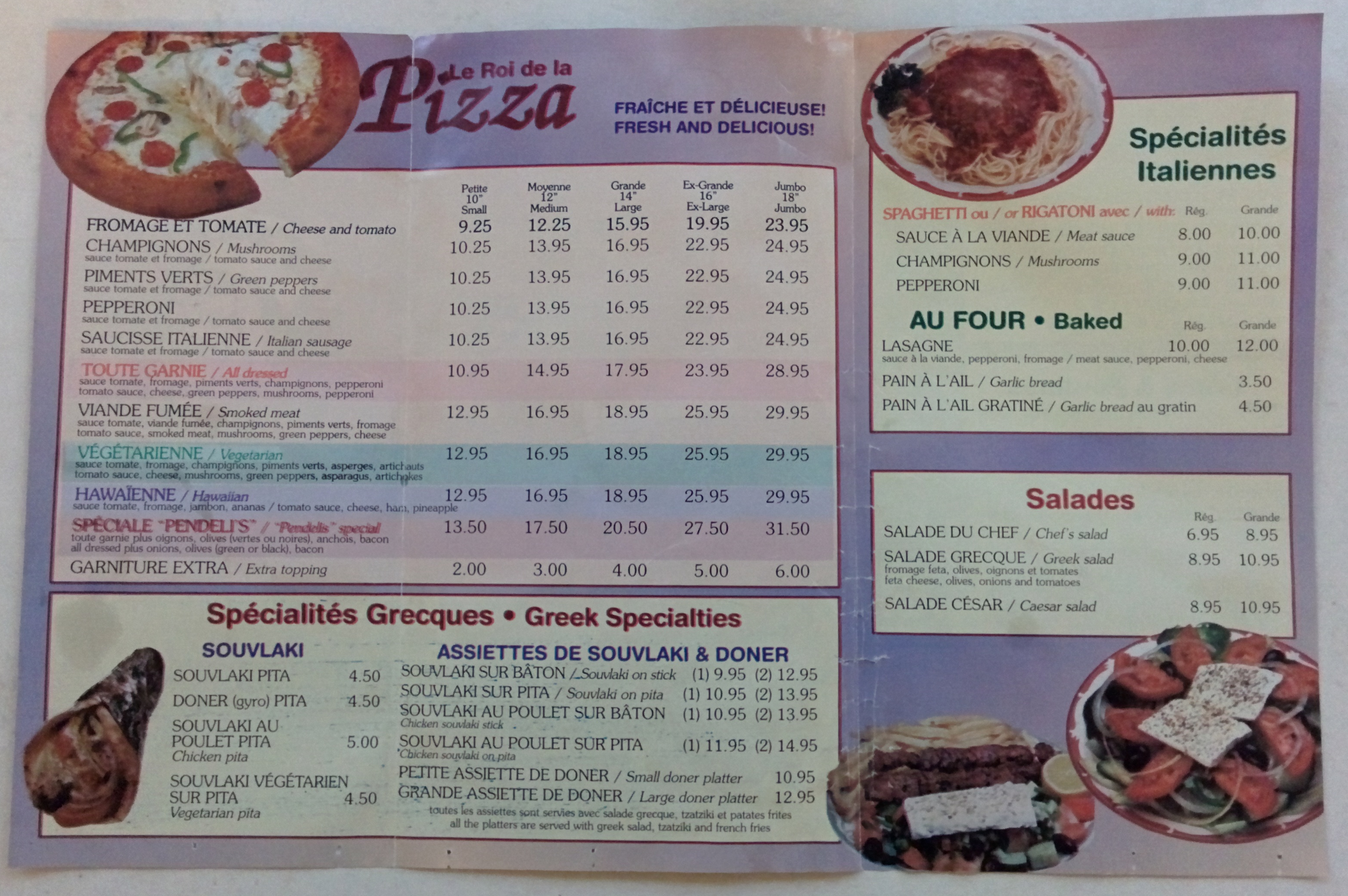 menu pizzeria st luc